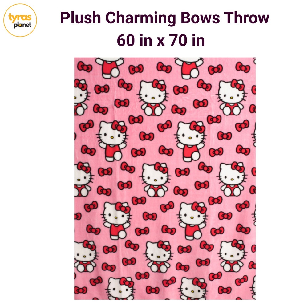 HELLO KITTY Plush Charming Bows Throw Blanket Pink Red - 60in x 70 in - NEW